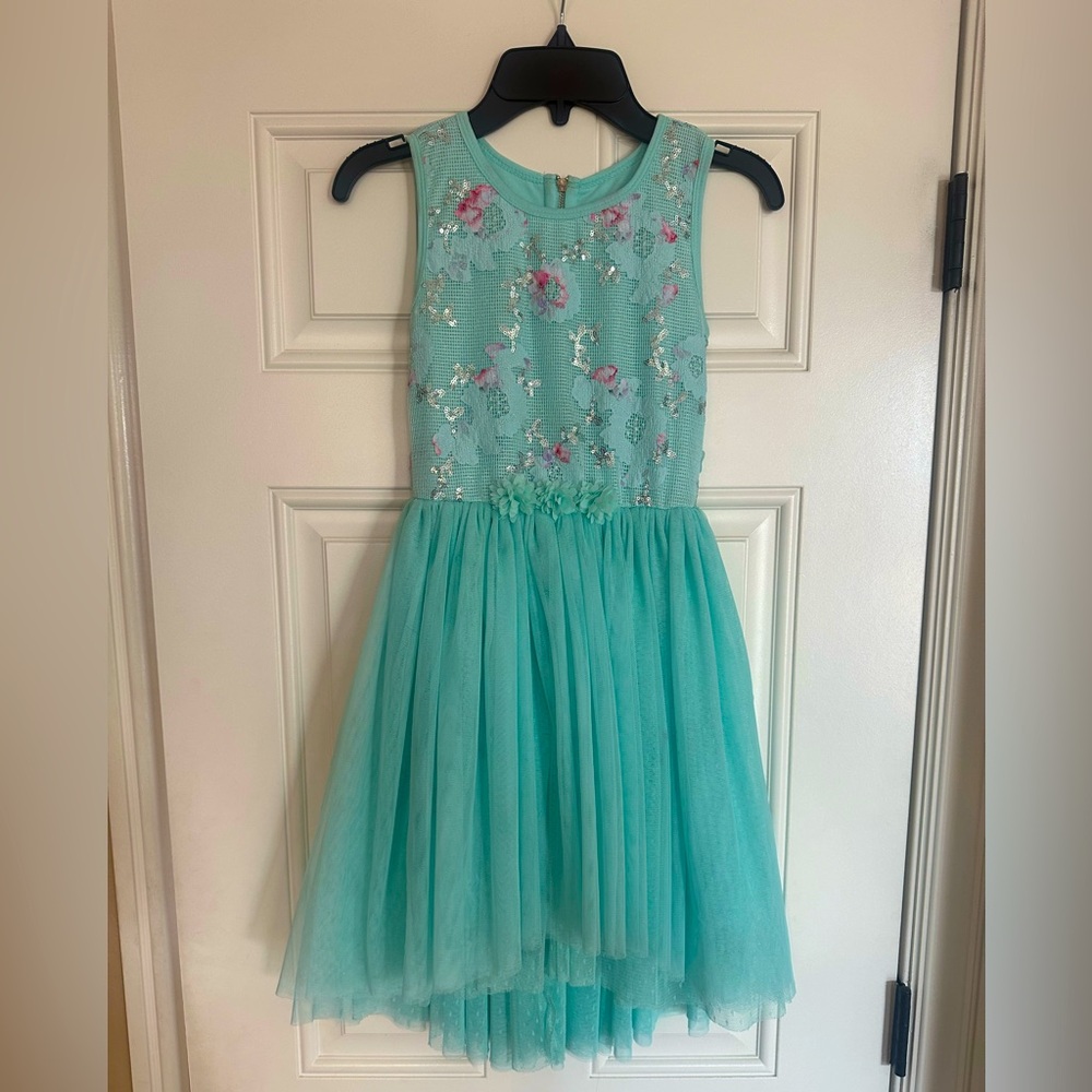 Turquoise with sequin flowered top and tule skirt girls size 8